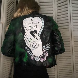 black leather jacket W Ouija patch LIKE NEW